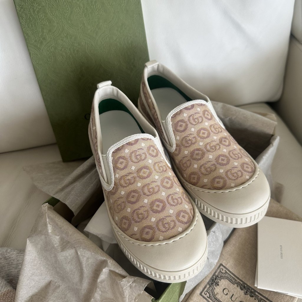 New Gucci Kids Slip On Canvas Brown Trainers Sneakers 100% Authentic Size 33